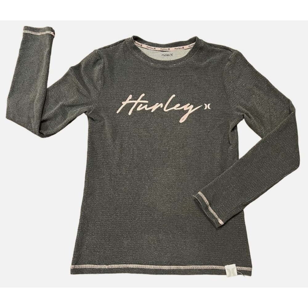 Hurley women’s gray pullover top size M pink logo and trim